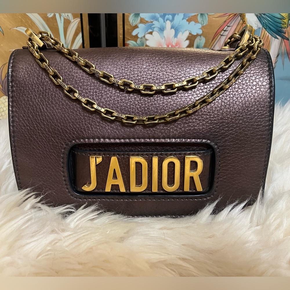 Authentic Christian Dior Bronze Metallic Calfskin JAdior Chain Flap Bag